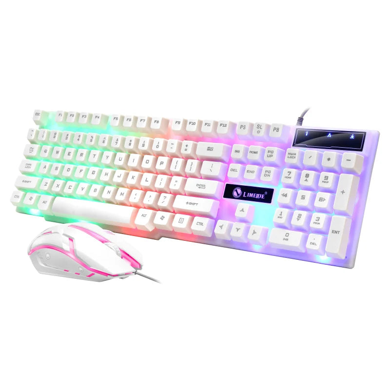 Combo Clavier et Souris Gaming USB — Rétroéclairage RGB Arc-en-Ciel, Bureau & Gaming