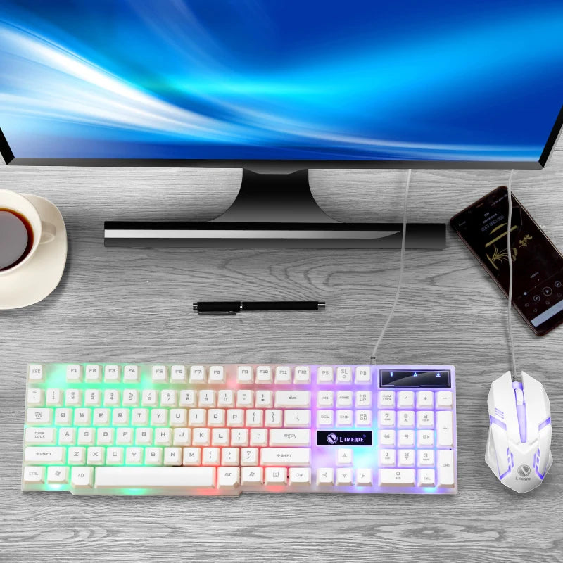 Combo Clavier et Souris Gaming USB — Rétroéclairage RGB Arc-en-Ciel, Bureau & Gaming