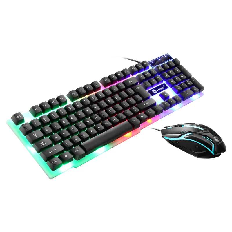 Combo Clavier et Souris Gaming USB — Rétroéclairage RGB Arc-en-Ciel, Bureau & Gaming