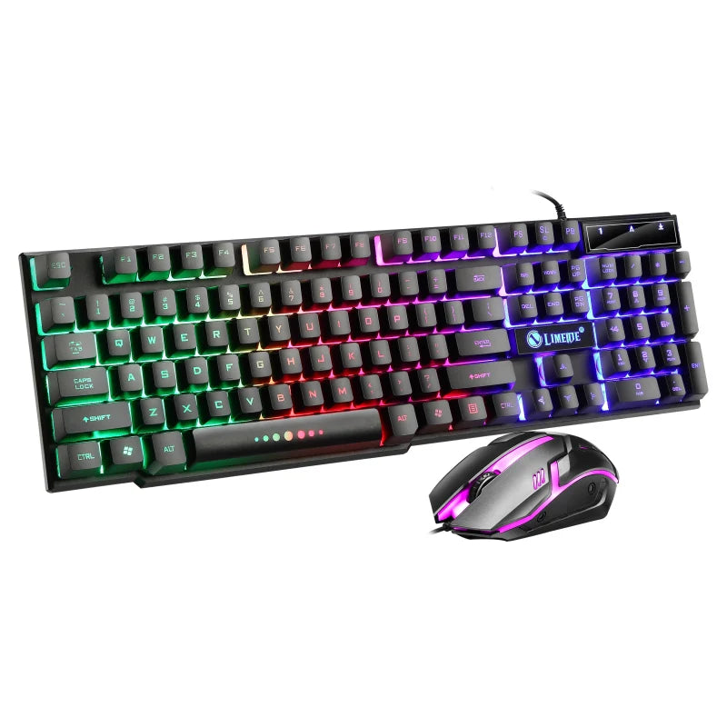 Combo Clavier et Souris Gaming USB — Rétroéclairage RGB Arc-en-Ciel, Bureau & Gaming