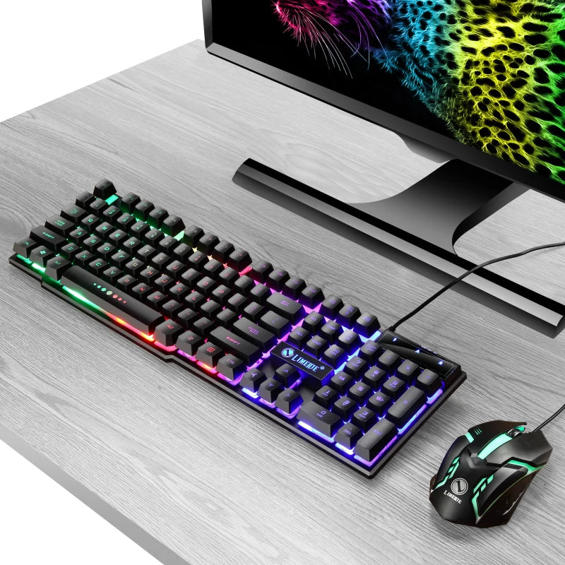 Combo Clavier et Souris Gaming USB — Rétroéclairage RGB Arc-en-Ciel, Bureau & Gaming