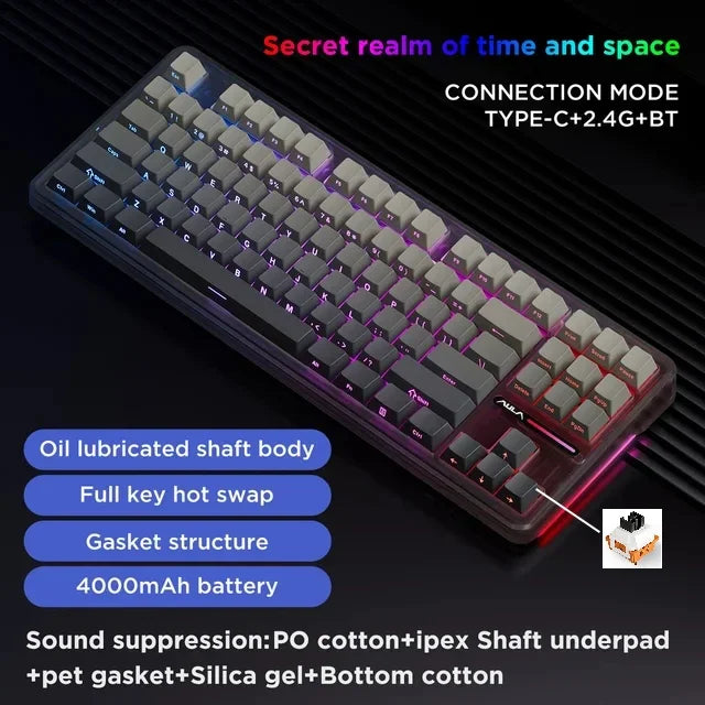 Clavier Mécanique Sans Fil Aula F87 PRO — Triple Mode 2.4G/USB/Bluetooth, RGB, Hotswap