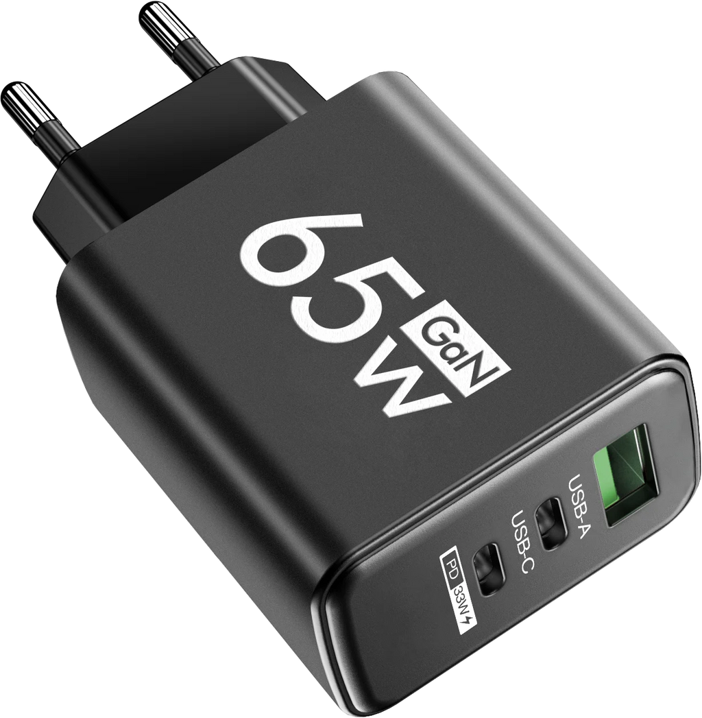 Chargeur GaN 65W USB-C — 3 ports, charge rapide, compatible iPhone & Samsung