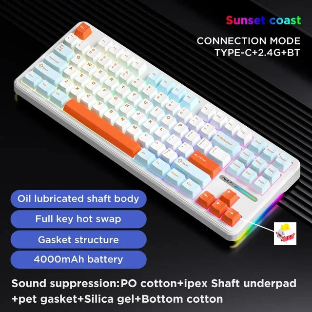 Clavier Mécanique Sans Fil Aula F87 PRO — Triple Mode 2.4G/USB/Bluetooth, RGB, Hotswap