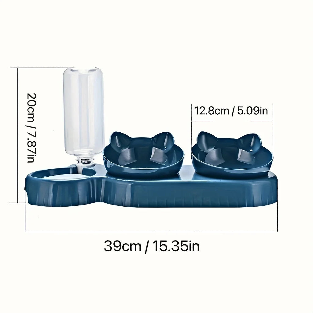 Bol 3-en-1 pour chat — Incliné, distributeur d’eau gravitationnel, protection cervicale