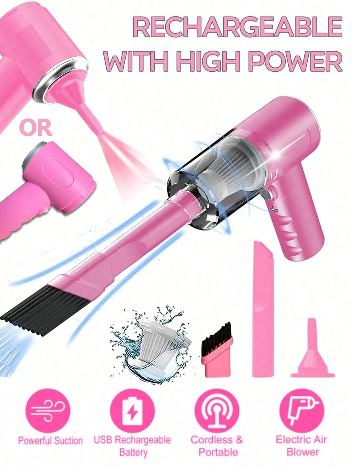 Aspirateur Portable 3-en-1 — Voiture & Maison, Charge USB, Aspiration & Soufflage