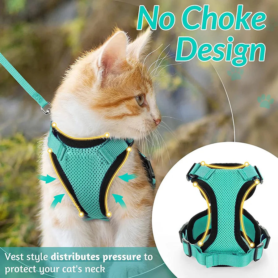 Harnais et Laisse pour Chat — Ajustable, Sécuritaire, Confortable pour les Promenades