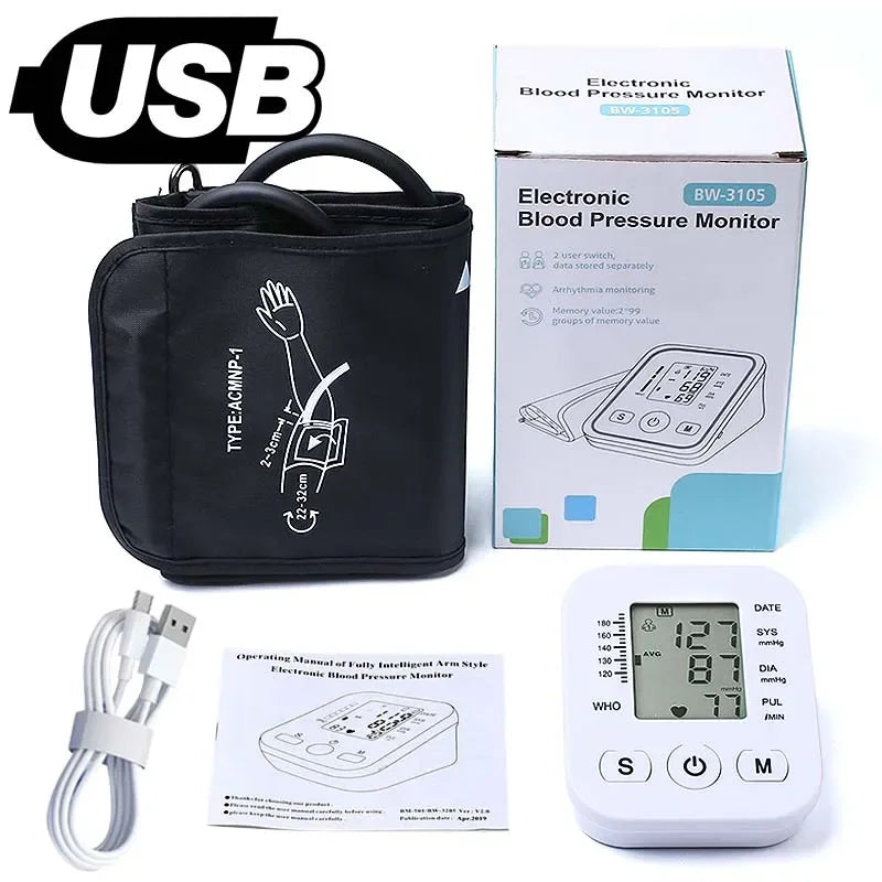 Tensiomètre Numérique Automatique — Moniteur de Pression Artérielle & Fréquence Cardiaque