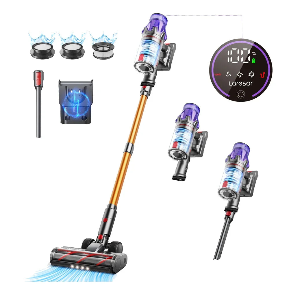 Aspirateur Balai Sans Fil 500W — 50 kPa, Autonomie 60 min, Batterie Amovible
