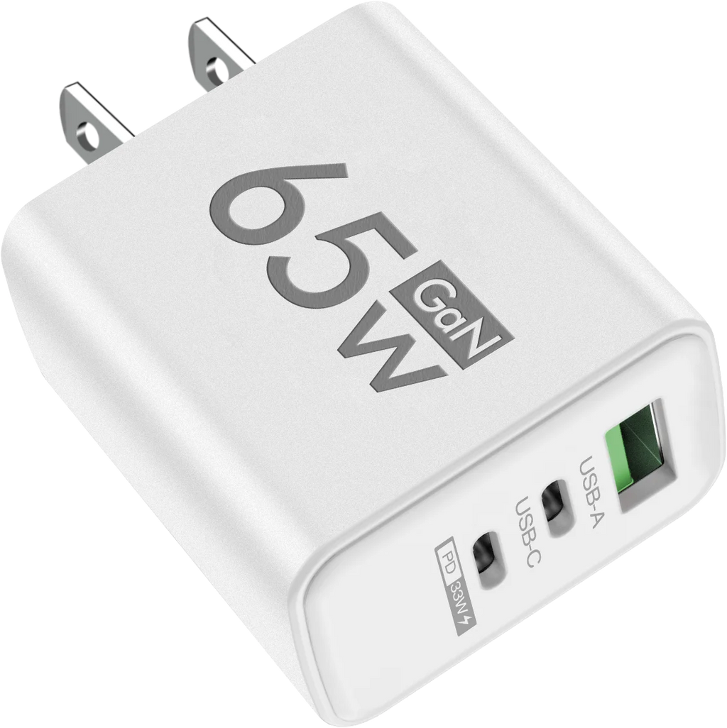 Chargeur GaN 65W USB-C — 3 ports, charge rapide, compatible iPhone & Samsung