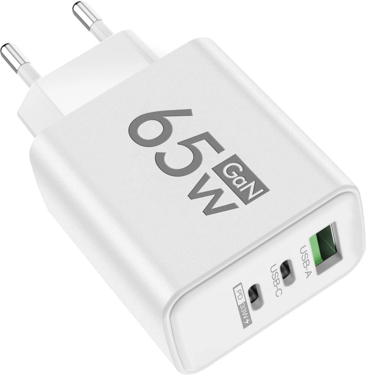 Chargeur GaN 65W USB-C — 3 ports, charge rapide, compatible iPhone & Samsung