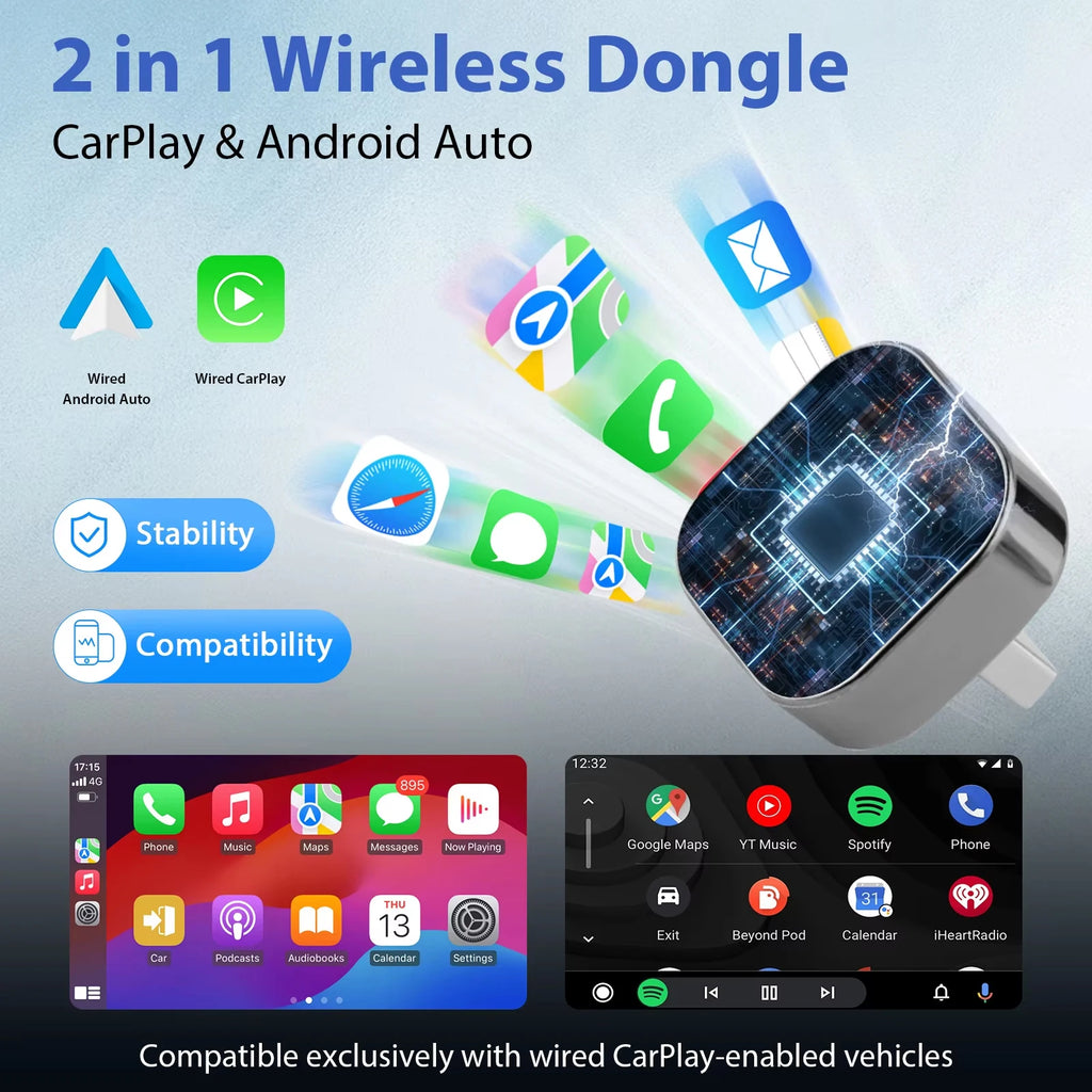 Adaptateur CarPlay & Android Auto Sans Fil XUDA 2-en-1 — Plug & Play