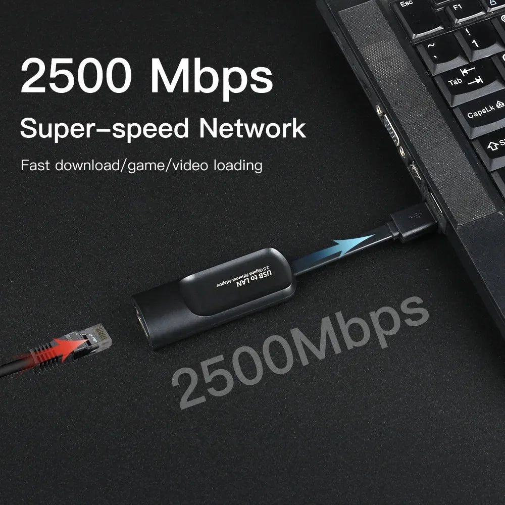Adaptateur Ethernet 2.5G USB-C / USB 3.0 vers RJ45 — 2500 Mbps, Compatible MacBook & iPad