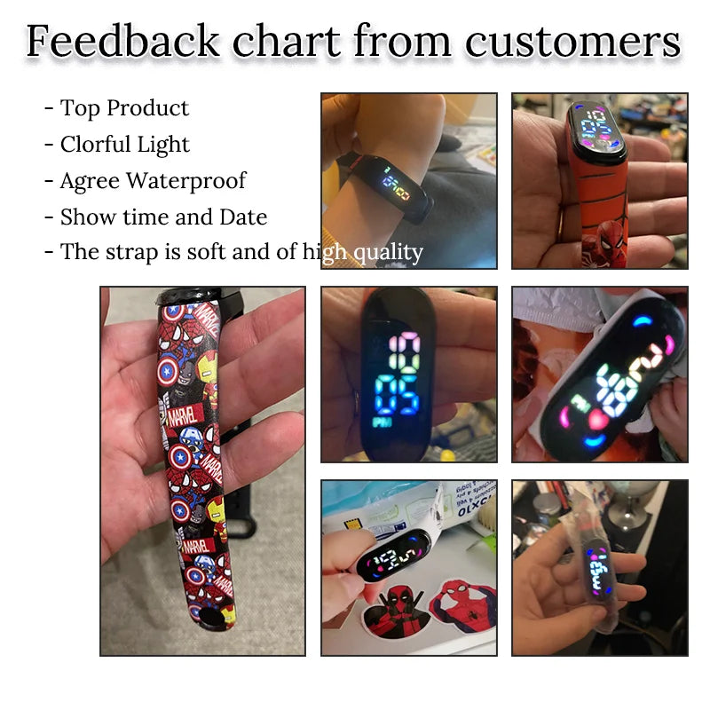 Montre numérique étanche MINISO Spiderman pour enfants et garçons – Bracelet sport, affichage LED