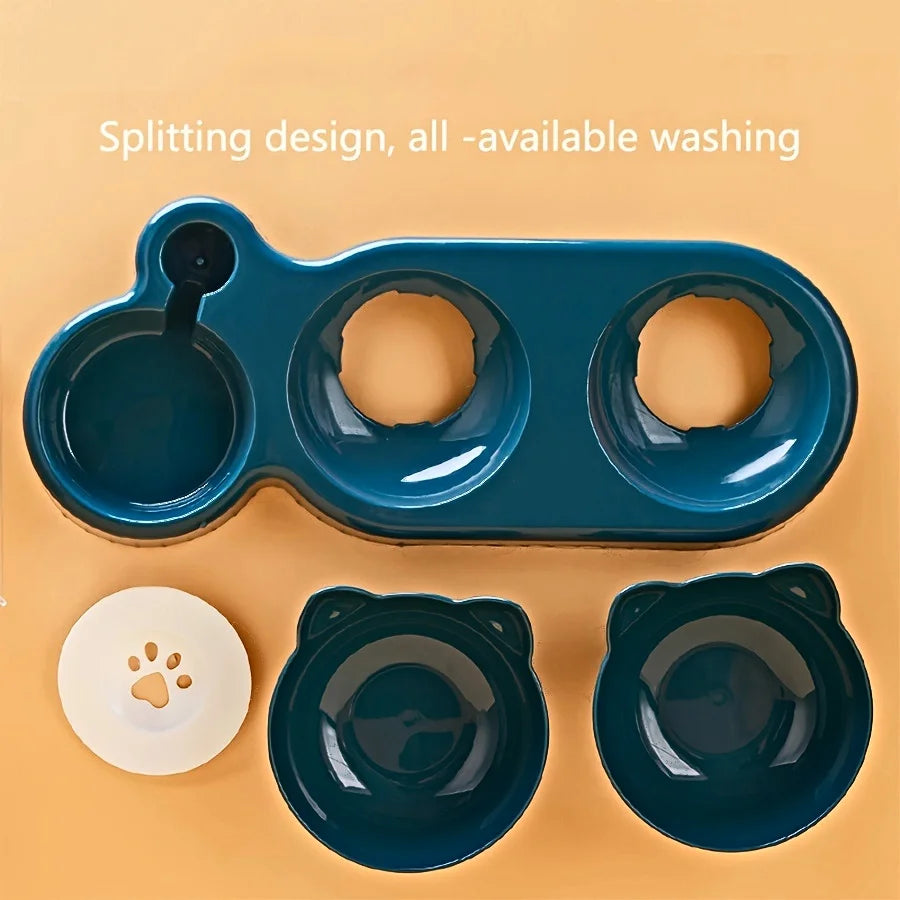 Bol 3-en-1 pour chat — Incliné, distributeur d’eau gravitationnel, protection cervicale